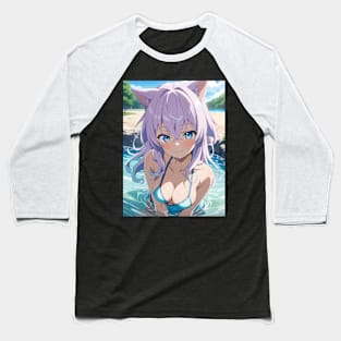 Anime Girl Beach Day Baseball T-Shirt